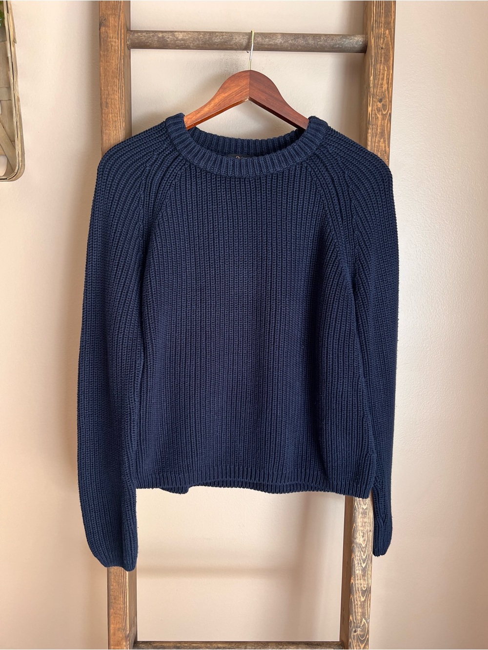 Quince Navy Blue Ribbed Crewneck Sweater